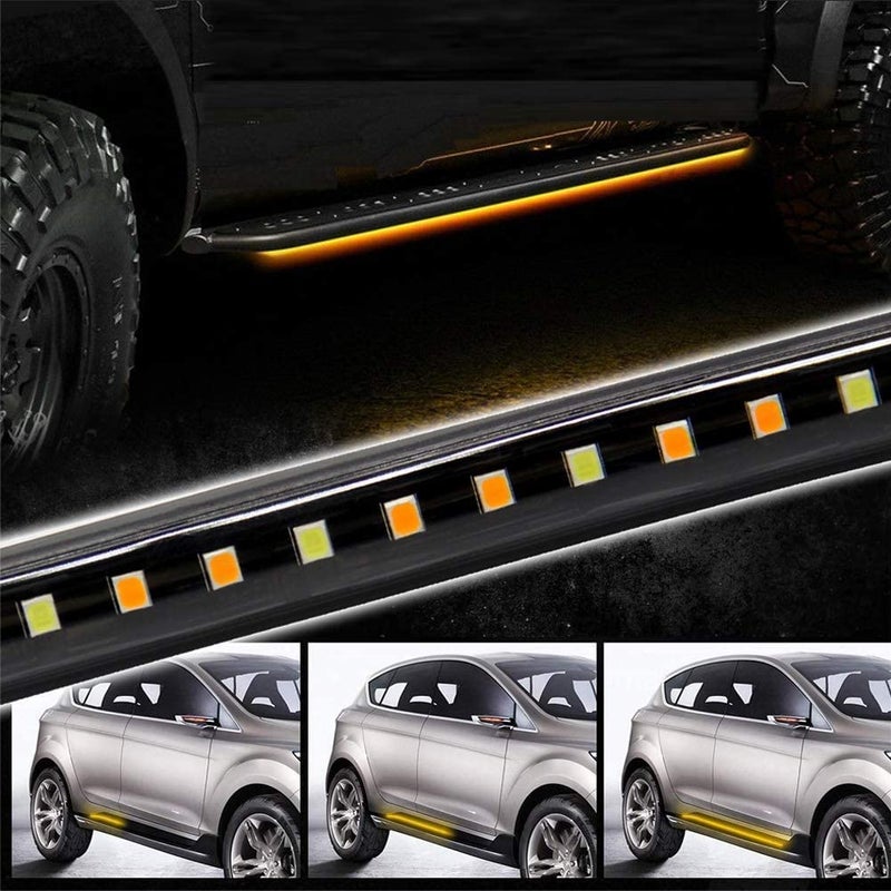 OPL5 2PCs Truck LED Running Board Lights Sequential Amber Side Marker Light 70 Inch Emergency Extended Crew Cab 216 LEDs Waterproof Flexible Turn Signal Light Bar for Pickup Trucks Car (70in) - Image 2
